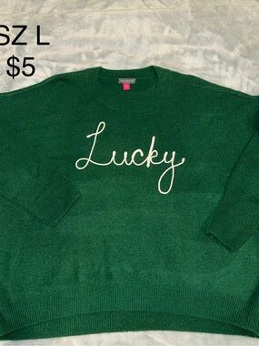 Vince Camuto Green "Lucky" Crewneck Sweater